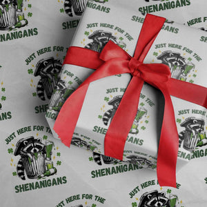 Funny Raccoon St Patricks Day Meme Wrapping Paper Roll Trash Panda Just Here For The Shenanigans TS14 White Print Your Wear