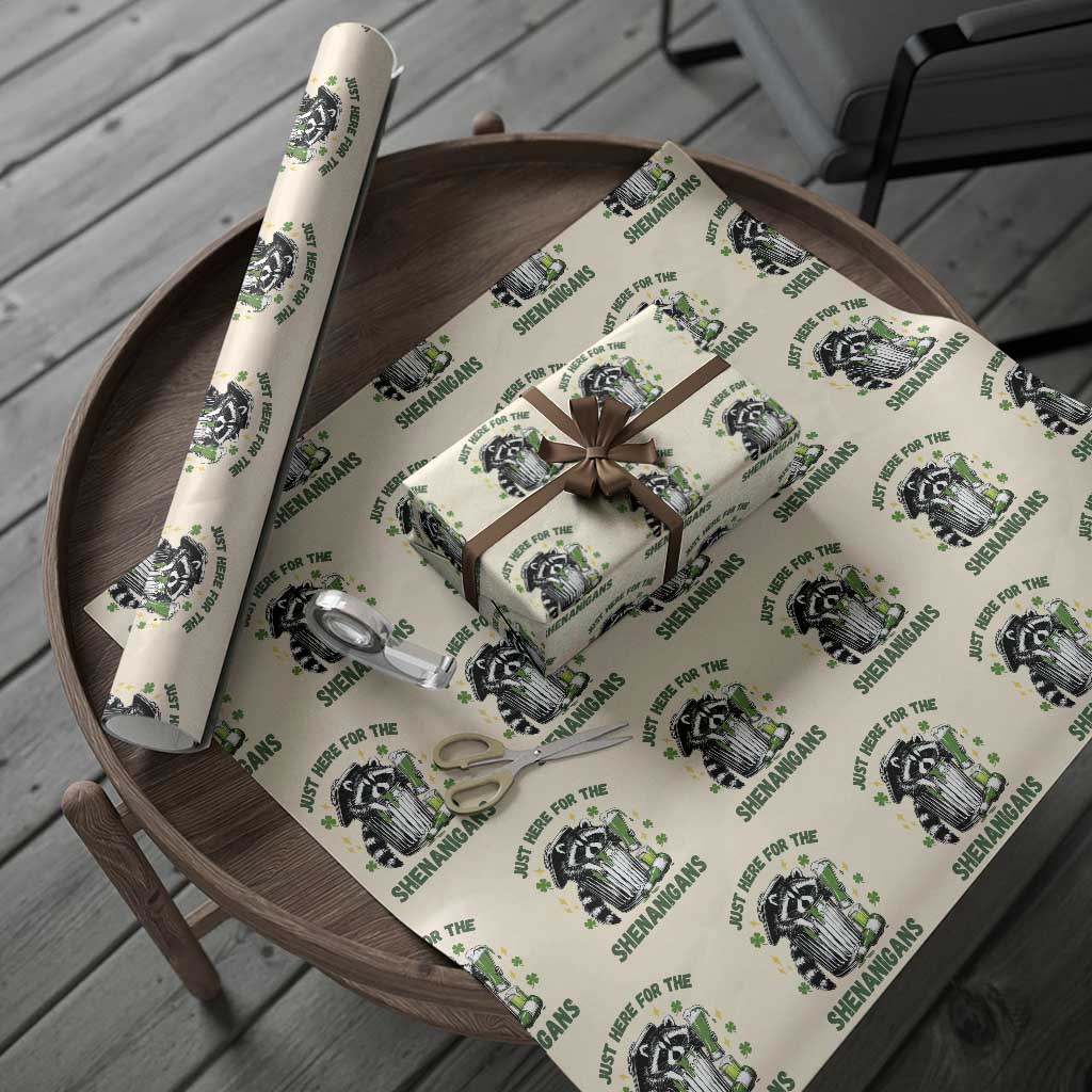 Funny Raccoon St Patricks Day Meme Wrapping Paper Roll Trash Panda Just Here For The Shenanigans TS14 Beige Print Your Wear
