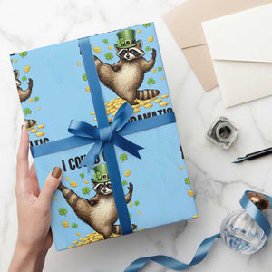 Funny Raccoon St Patrick's Day Wrapping Paper Roll I Could Be More Dramatic TS14 Light Blue Print Your Wear