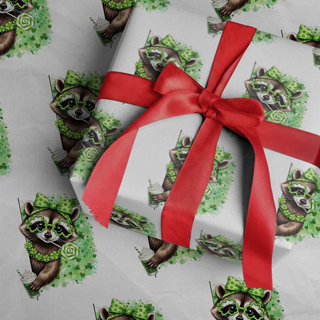 Funny Raccoon St Patricks Day Wrapping Paper Roll Irish Party Animal Gift TS12 White Print Your Wear