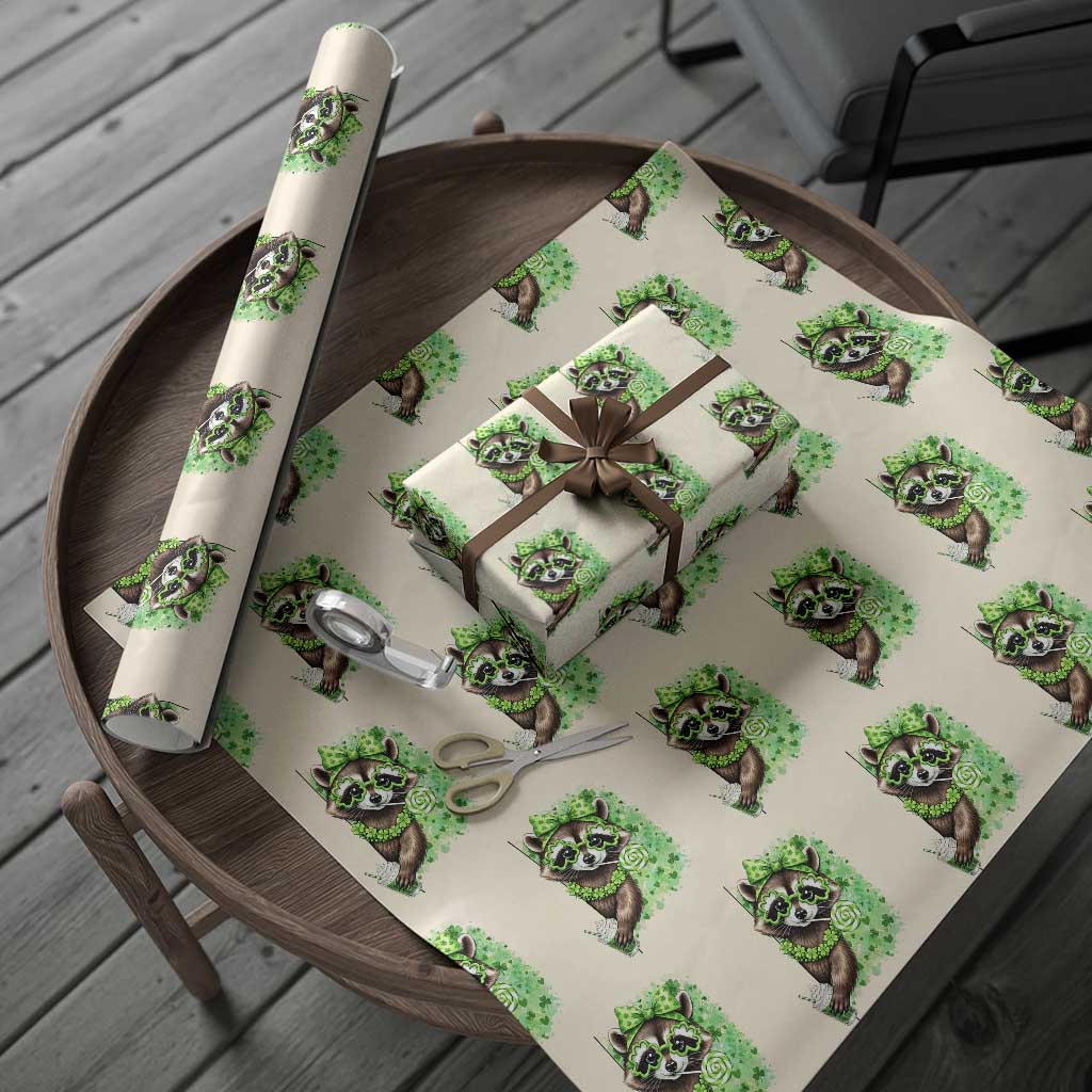 Funny Raccoon St Patricks Day Wrapping Paper Roll Irish Party Animal Gift TS12 Beige Print Your Wear