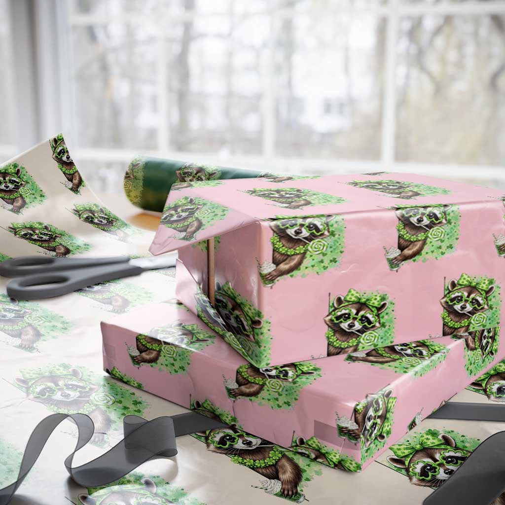Funny Raccoon St Patricks Day Wrapping Paper Roll Irish Party Animal Gift TS12 Light Pink Print Your Wear