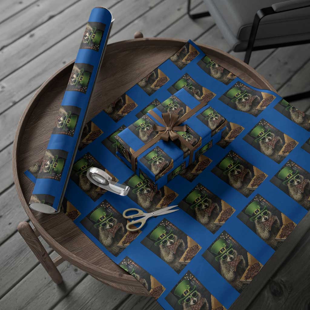 Funny Raccoon St Patrick's Day Wrapping Paper Roll Raccoon Eating Corned Beef Meme TS14 Blue Print Your Wear