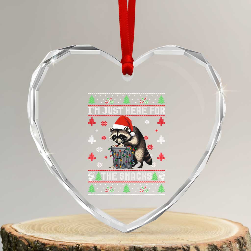 Funny Raccoon Ugly Christmas Heart Crystal Glass Ornament I'm Just Here for The Snacks Cute Trash Panda TS10 Transparent Glass 3'' Heart Print Your Wear