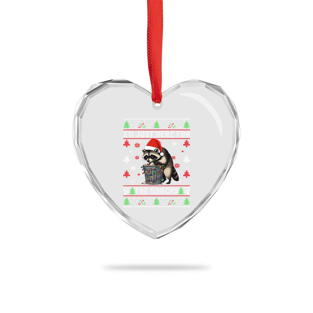 Funny Raccoon Ugly Christmas Heart Crystal Glass Ornament I'm Just Here for The Snacks Cute Trash Panda TS10 Print Your Wear