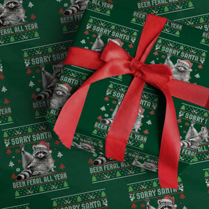 Funny Raccoon Ugly Christmas Wrapping Paper Roll Cute Trash Panda Sorry Santa Been Feral All Year TS10 Green Print Your Wear