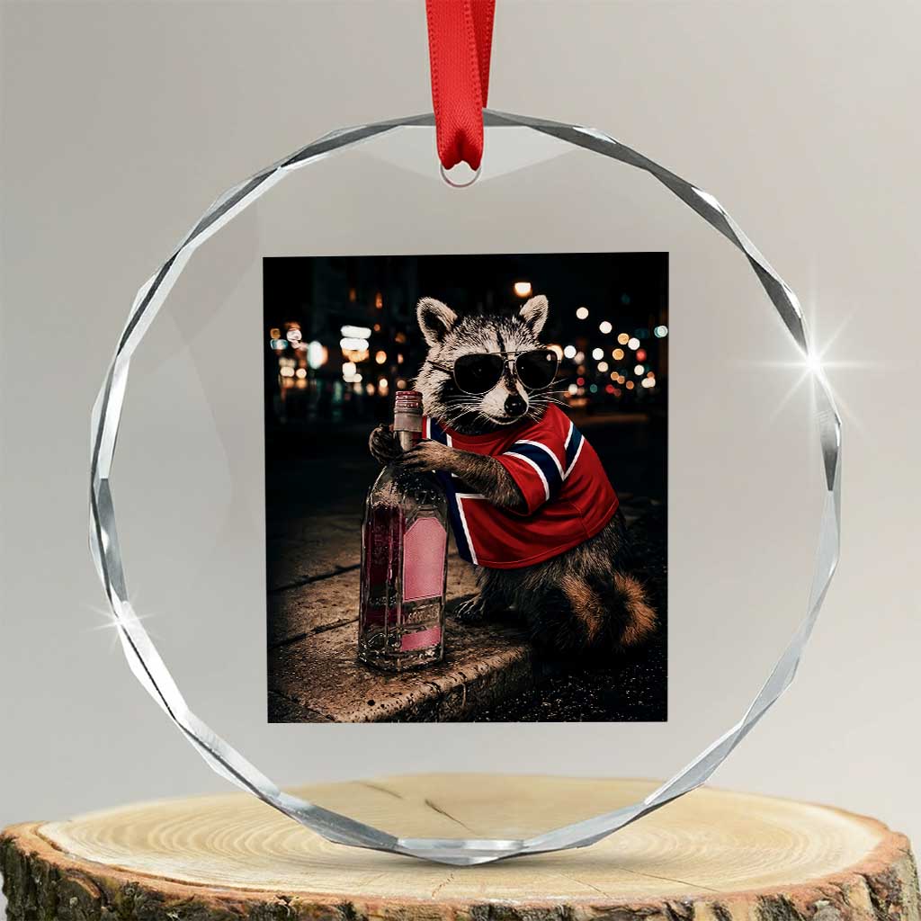 Norway Raccoon Whiskey Norge Norwegian Flag Crystal Glass Ornament Viral Trash Panda Football Texas Souvenir Meme TS14 Transparent Glass 3'' Circle Print Your Wear