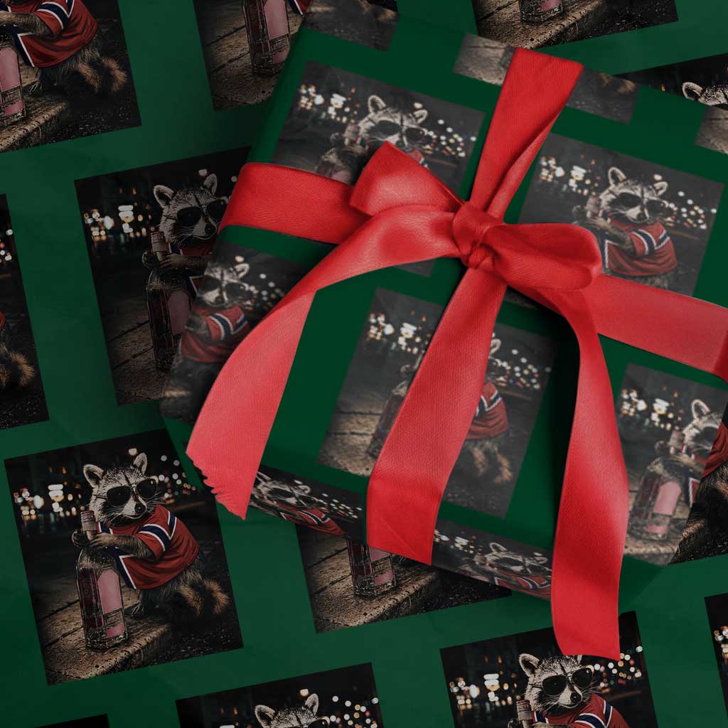 Norway Raccoon Whiskey Norge Norwegian Flag Wrapping Paper Roll Viral Trash Panda Football Texas Souvenir Meme TS14 Green Print Your Wear