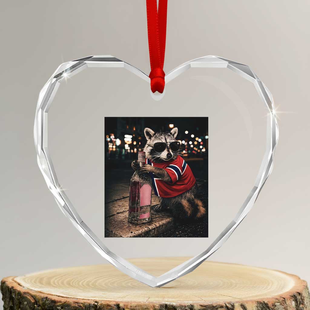 Norway Raccoon Whiskey Norge Norwegian Flag Heart Crystal Glass Ornament Viral Trash Panda Football Texas Souvenir Meme TS14 Transparent Glass 3'' Heart Print Your Wear
