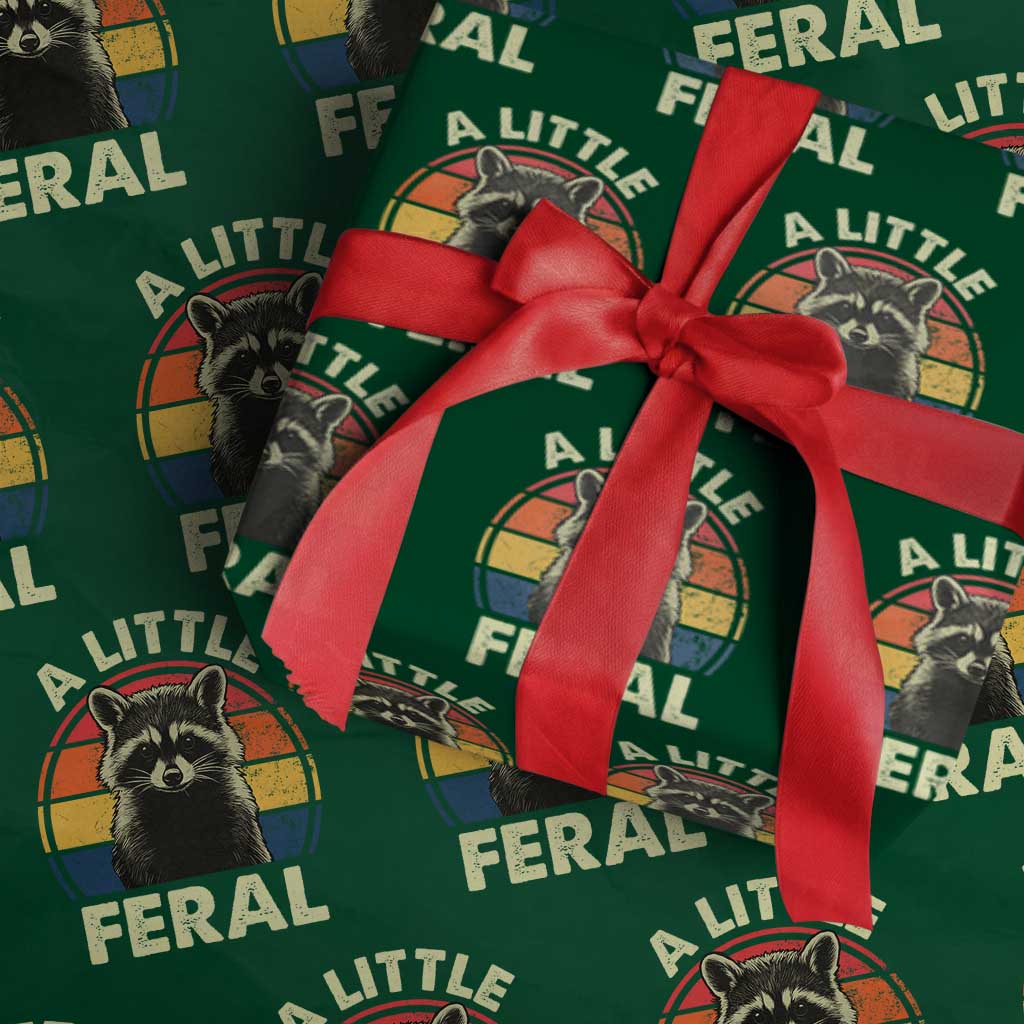 Funny Raccoon Wrapping Paper Roll A Little Feral Trash Panda Meme Retro TS02 Green Print Your Wear