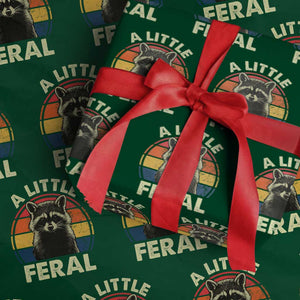 Funny Raccoon Wrapping Paper Roll A Little Feral Trash Panda Meme Retro TS02 Green Print Your Wear