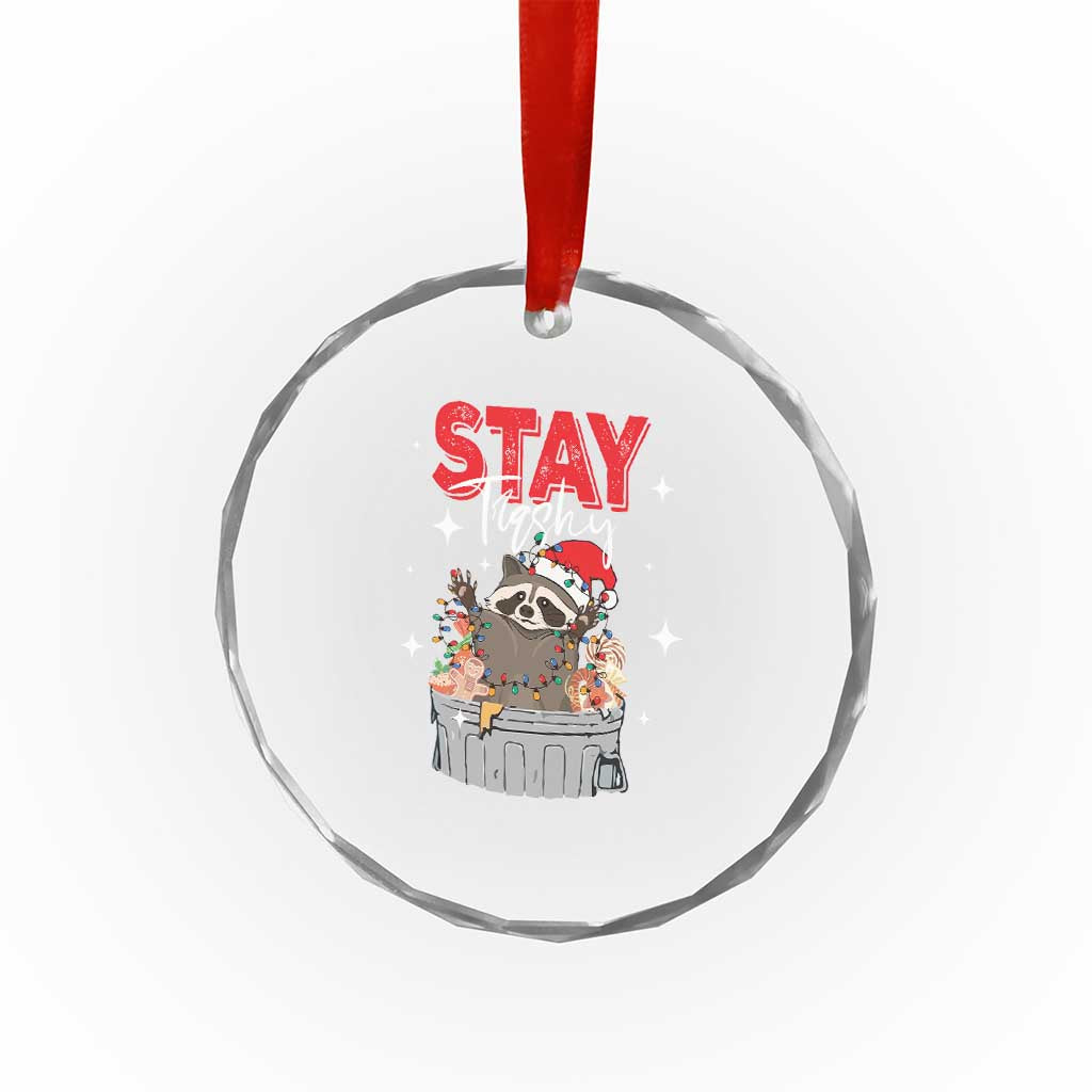 Funny Raccoon Xmas Crystal Glass Ornament Stay Trashy Garbage Trashin Santa Hat TS09 Print Your Wear