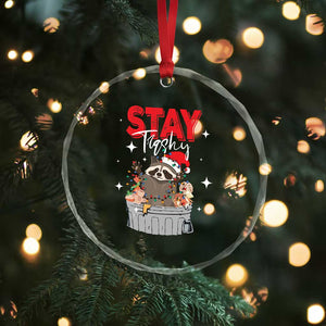 Funny Raccoon Xmas Crystal Glass Ornament Stay Trashy Garbage Trashin Santa Hat TS09 Print Your Wear