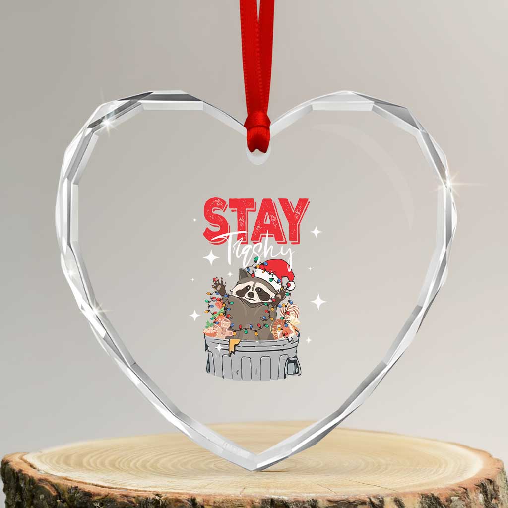 Funny Raccoon Xmas Heart Crystal Glass Ornament Stay Trashy Garbage Trashin Santa Hat TS09 Transparent Glass 3'' Heart Print Your Wear