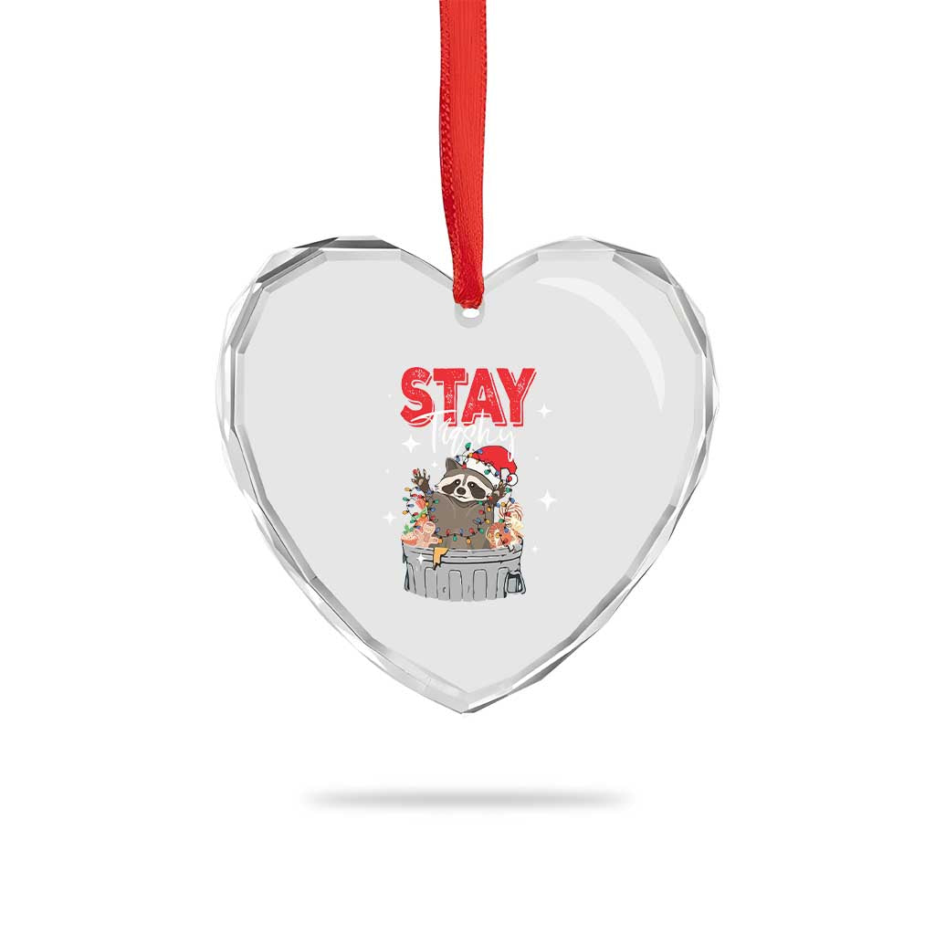 Funny Raccoon Xmas Heart Crystal Glass Ornament Stay Trashy Garbage Trashin Santa Hat TS09 Print Your Wear