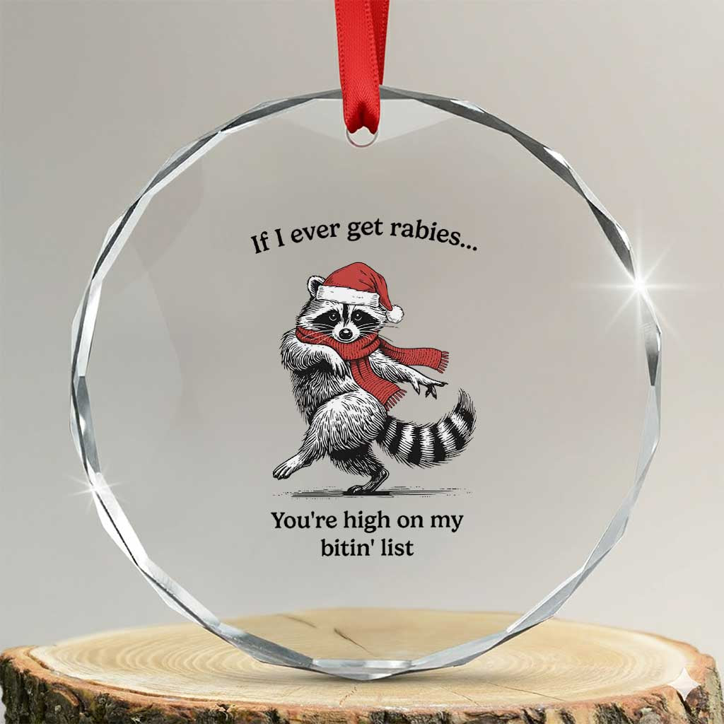 Funny Racoon Christmas Crystal Glass Ornament If I Ever Get Rabies You're High On My Bitting List TS14 Transparent Glass 3'' Circle Print Your Wear