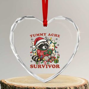Funny Racoon Christmas Meme Heart Crystal Glass Ornament Tummy Ache Survivor TS14 Transparent Glass 3'' Heart Print Your Wear