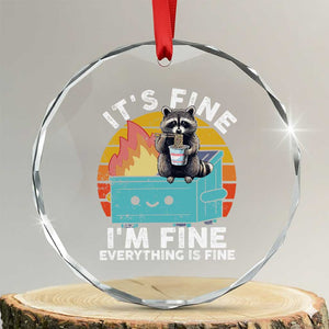 Funny Racoon Crystal Glass Ornament Eating Instant Noodle Cup Dumpster Fire Everything Is Fine Meme TS10 Transparent Glass 3'' Circle Print Your Wear