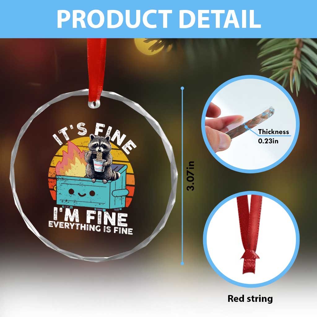 Funny Racoon Crystal Glass Ornament Eating Instant Noodle Cup Dumpster Fire Everything Is Fine Meme TS10 Print Your Wear