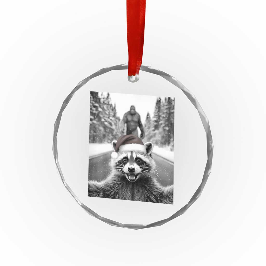 Funny Racoon With Bigfoot Selfie Christmas Crystal Glass Ornament TS14 Print Your Wear