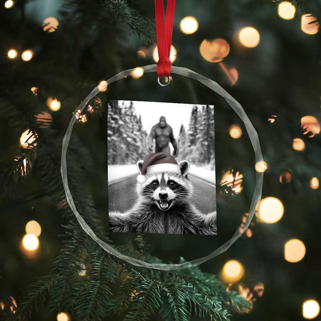 Funny Racoon With Bigfoot Selfie Christmas Crystal Glass Ornament TS14 Print Your Wear