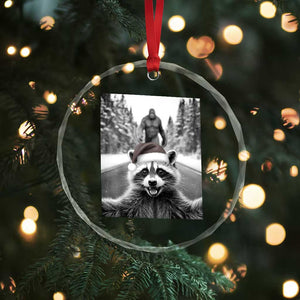 Funny Racoon With Bigfoot Selfie Christmas Crystal Glass Ornament TS14 Print Your Wear
