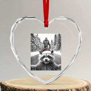 Funny Racoon With Bigfoot Selfie Christmas Heart Crystal Glass Ornament TS14 Transparent Glass 3'' Heart Print Your Wear