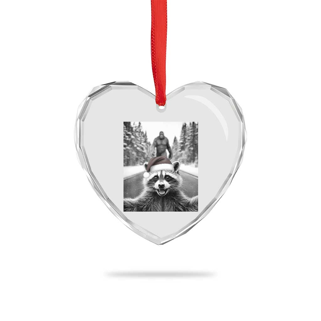 Funny Racoon With Bigfoot Selfie Christmas Heart Crystal Glass Ornament TS14 Print Your Wear