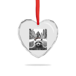 Funny Racoon With Bigfoot Selfie Christmas Heart Crystal Glass Ornament TS14 Print Your Wear