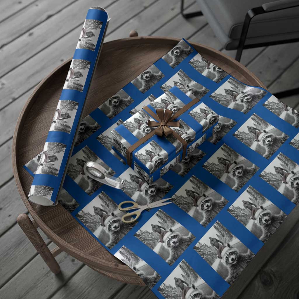 Funny Racoon With Bigfoot Selfie Christmas Wrapping Paper Roll TS14 Blue Print Your Wear