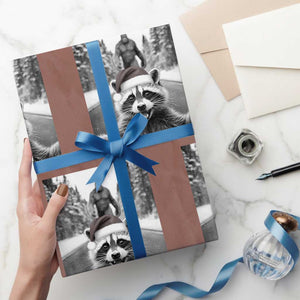 Funny Racoon With Bigfoot Selfie Christmas Wrapping Paper Roll TS14 Mocha Print Your Wear