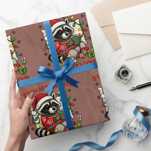 Funny Racoon Xmas Meme Wrapping Paper Roll Tummy Ache Survivor TS14 Mocha Print Your Wear