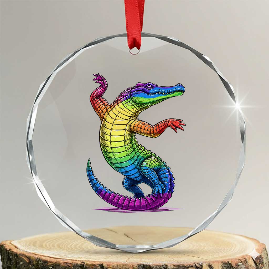 Funny Rainbow Gator LGBTQ Pride Support Crystal Glass Ornament TS12 Transparent Glass 3'' Circle Print Your Wear