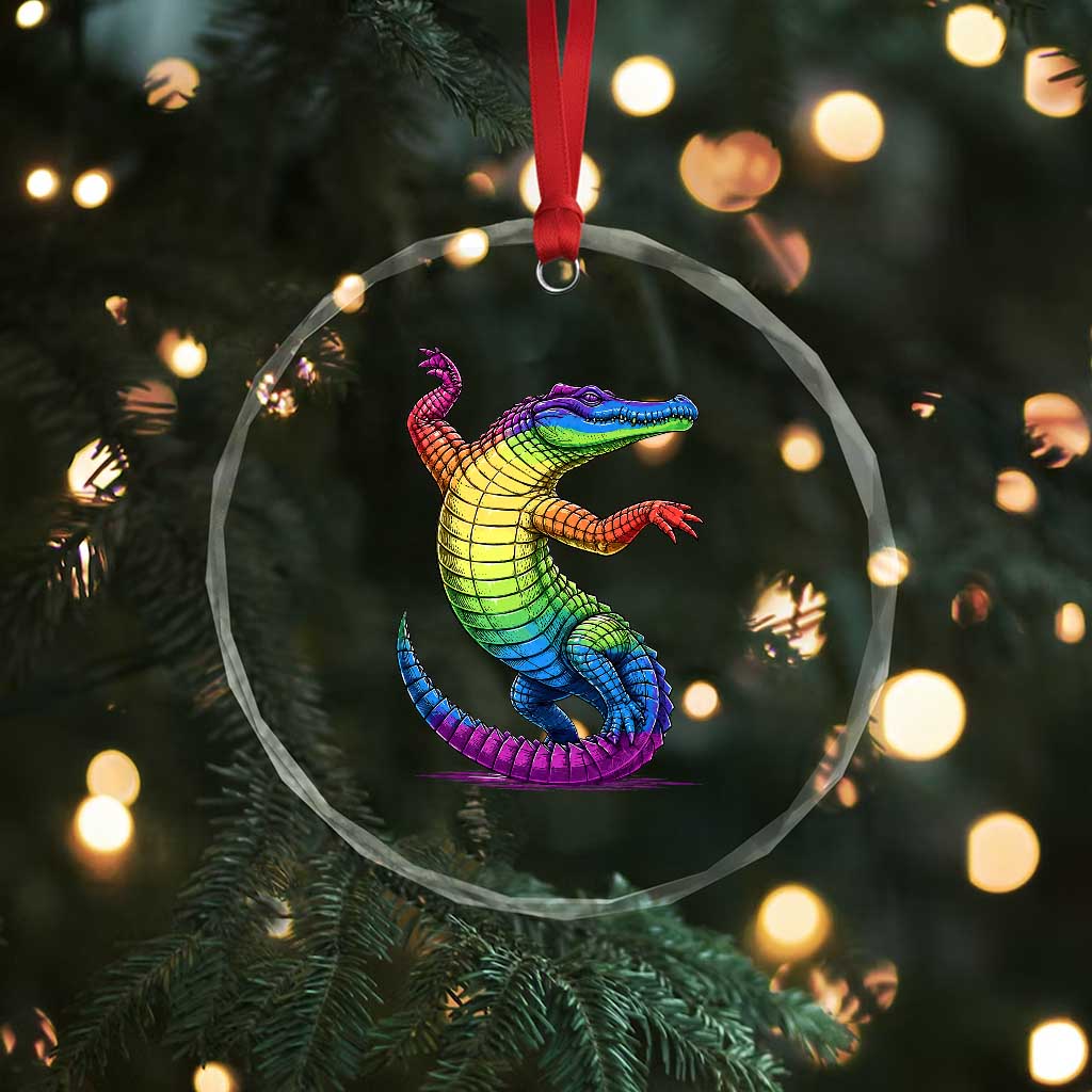 Funny Rainbow Gator LGBTQ Pride Support Crystal Glass Ornament TS12 Print Your Wear