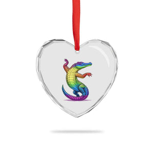 Funny Rainbow Gator LGBTQ Pride Support Heart Crystal Glass Ornament
