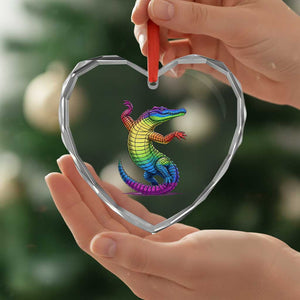 Funny Rainbow Gator LGBTQ Pride Support Heart Crystal Glass Ornament