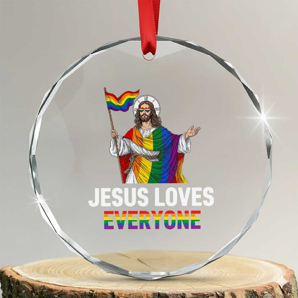 Funny Rainbow Jesus Loves Everyone Crystal Glass Ornament Religious LGBTQ Support TS12 Transparent Glass 3'' Circle Print Your Wear