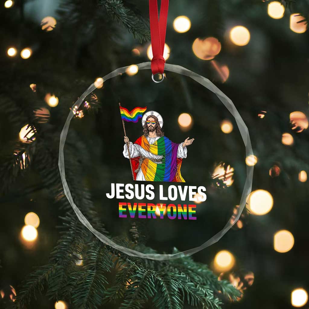 Funny Rainbow Jesus Loves Everyone Crystal Glass Ornament Religious LGBTQ Support TS12 Print Your Wear