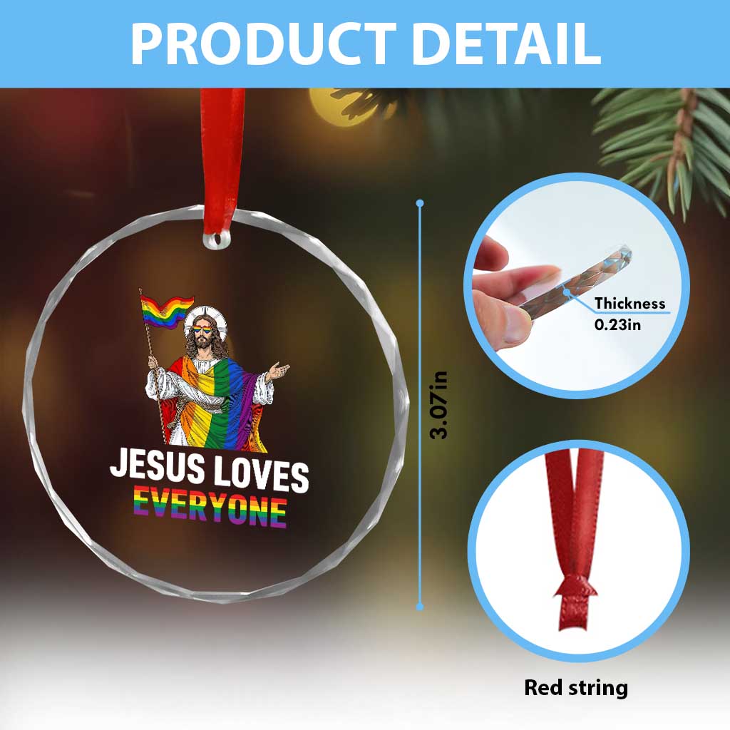 Funny Rainbow Jesus Loves Everyone Crystal Glass Ornament Religious LGBTQ Support TS12 Print Your Wear