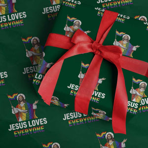 Funny Rainbow Jesus Loves Everyone Wrapping Paper Roll Religious LGBTQ Support