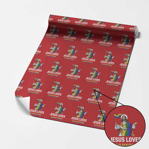 Funny Rainbow Jesus Loves Everyone Wrapping Paper Roll Religious LGBTQ Support