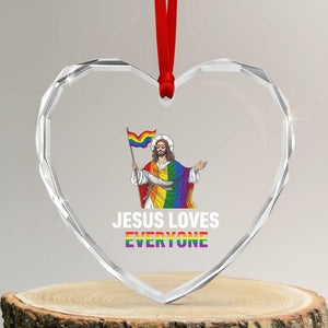 Funny Rainbow Jesus Loves Everyone Heart Crystal Glass Ornament Religious LGBTQ Support