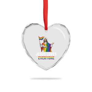 Funny Rainbow Jesus Loves Everyone Heart Crystal Glass Ornament Religious LGBTQ Support