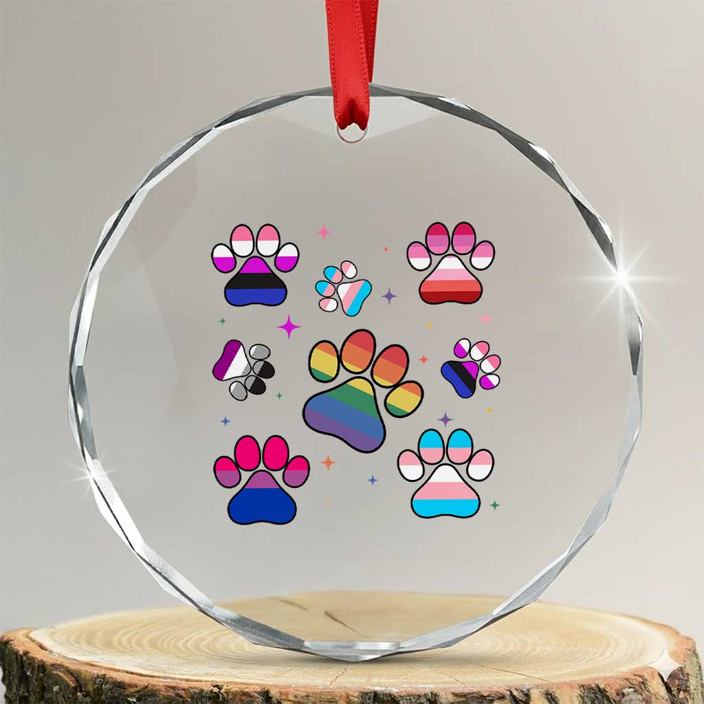 Funny Rainbow Paw Print Pride Crystal Glass Ornament LGBTQ Pet Lover TS12 Transparent Glass 3'' Circle Print Your Wear