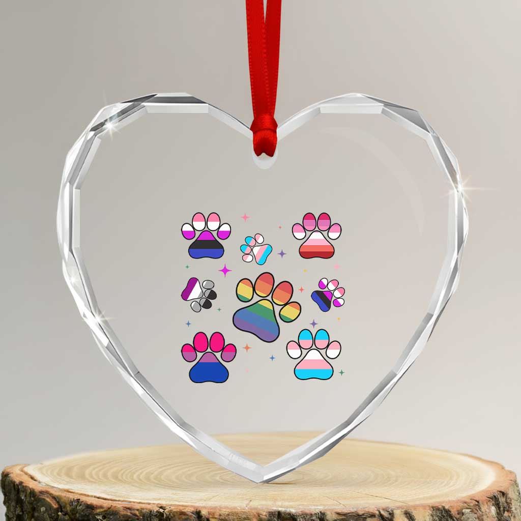 Funny Rainbow Paw Print Pride Heart Crystal Glass Ornament LGBTQ Pet Lover TS12 Transparent Glass 3'' Heart Print Your Wear