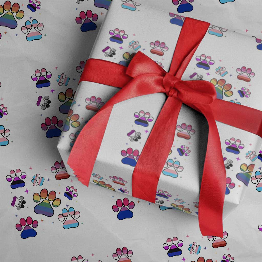 Funny Rainbow Paw Print Pride Wrapping Paper Roll LGBTQ Pet Lover