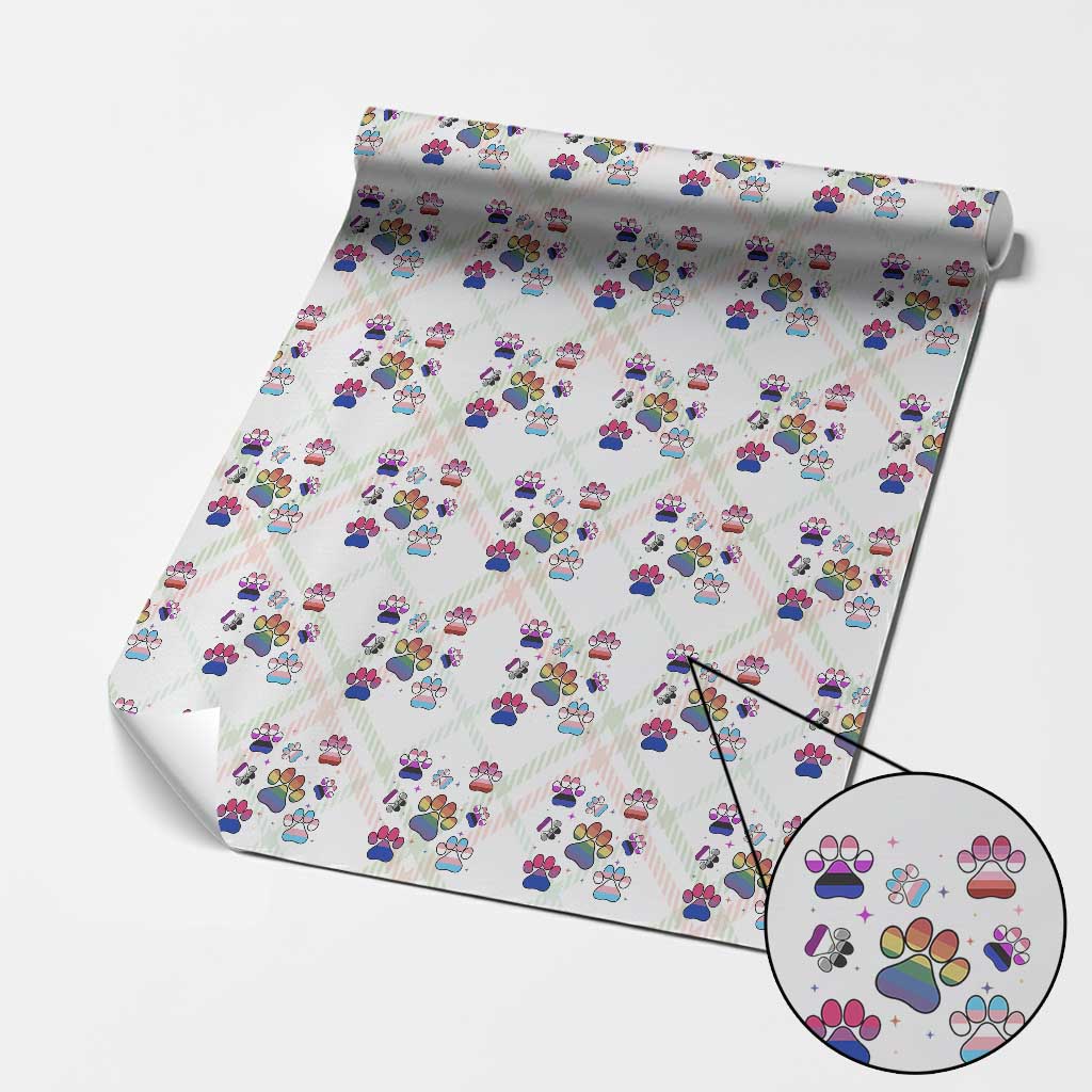 Funny Rainbow Paw Print Pride Wrapping Paper Roll LGBTQ Pet Lover