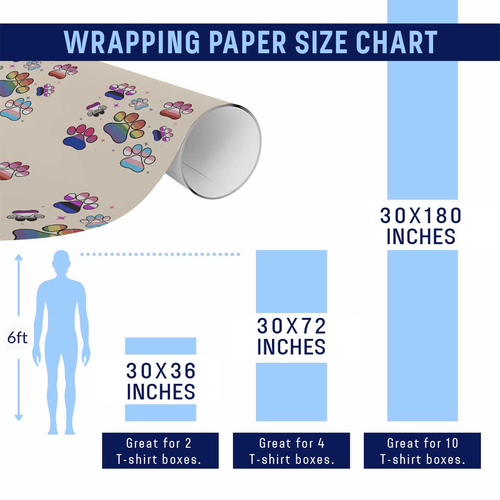 Funny Rainbow Paw Print Pride Wrapping Paper Roll LGBTQ Pet Lover