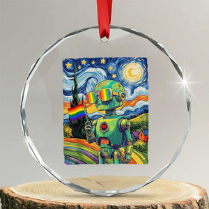 Funny Rainbow Starry Night Robot Pride Crystal Glass Ornament LGBTQ Geeky Gift TS12 Transparent Glass 3'' Circle Print Your Wear