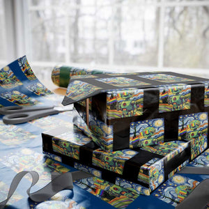 Funny Rainbow Starry Night Robot Pride Wrapping Paper Roll LGBTQ Geeky Gift TS12 Black Print Your Wear